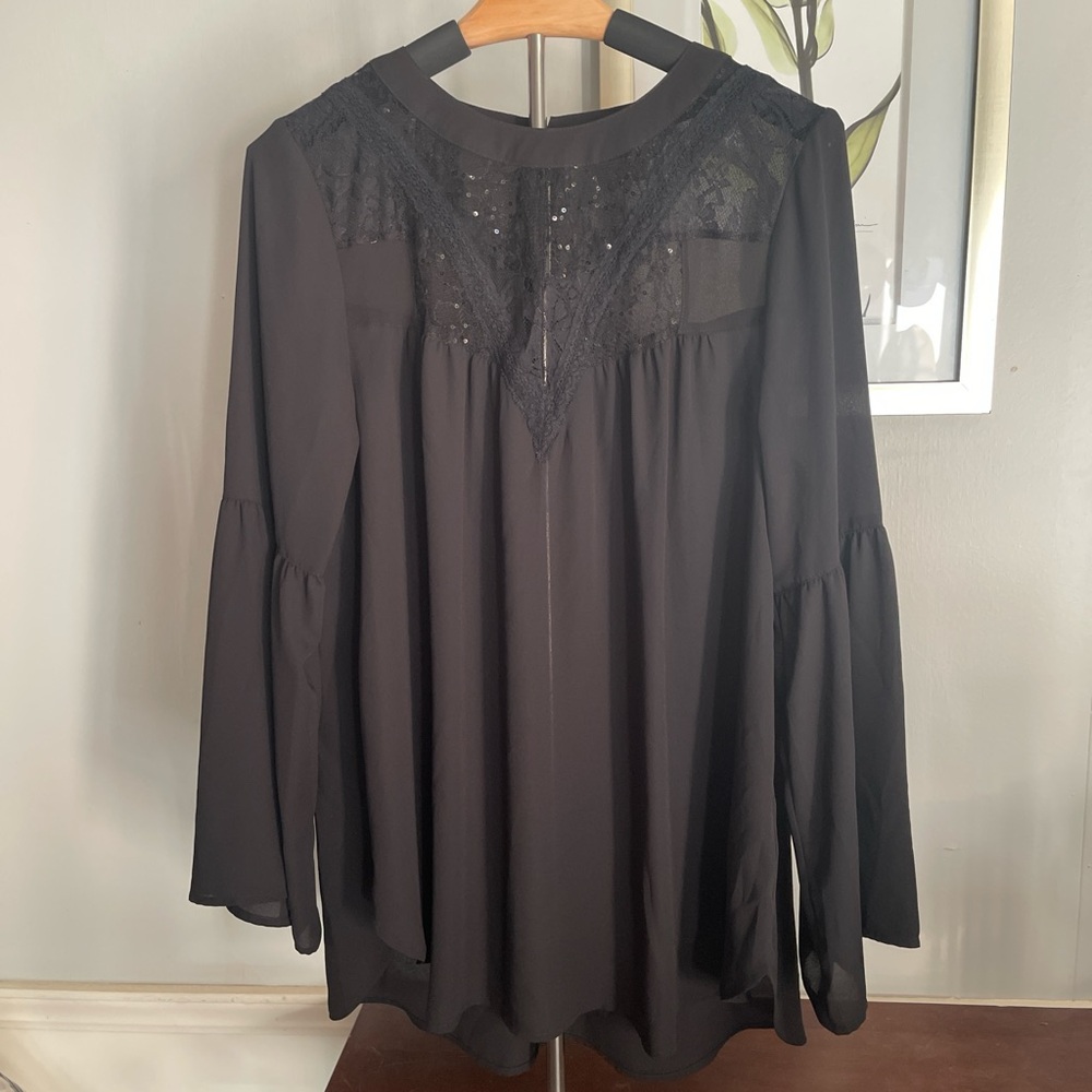 Express Black Lace Detail Blouse